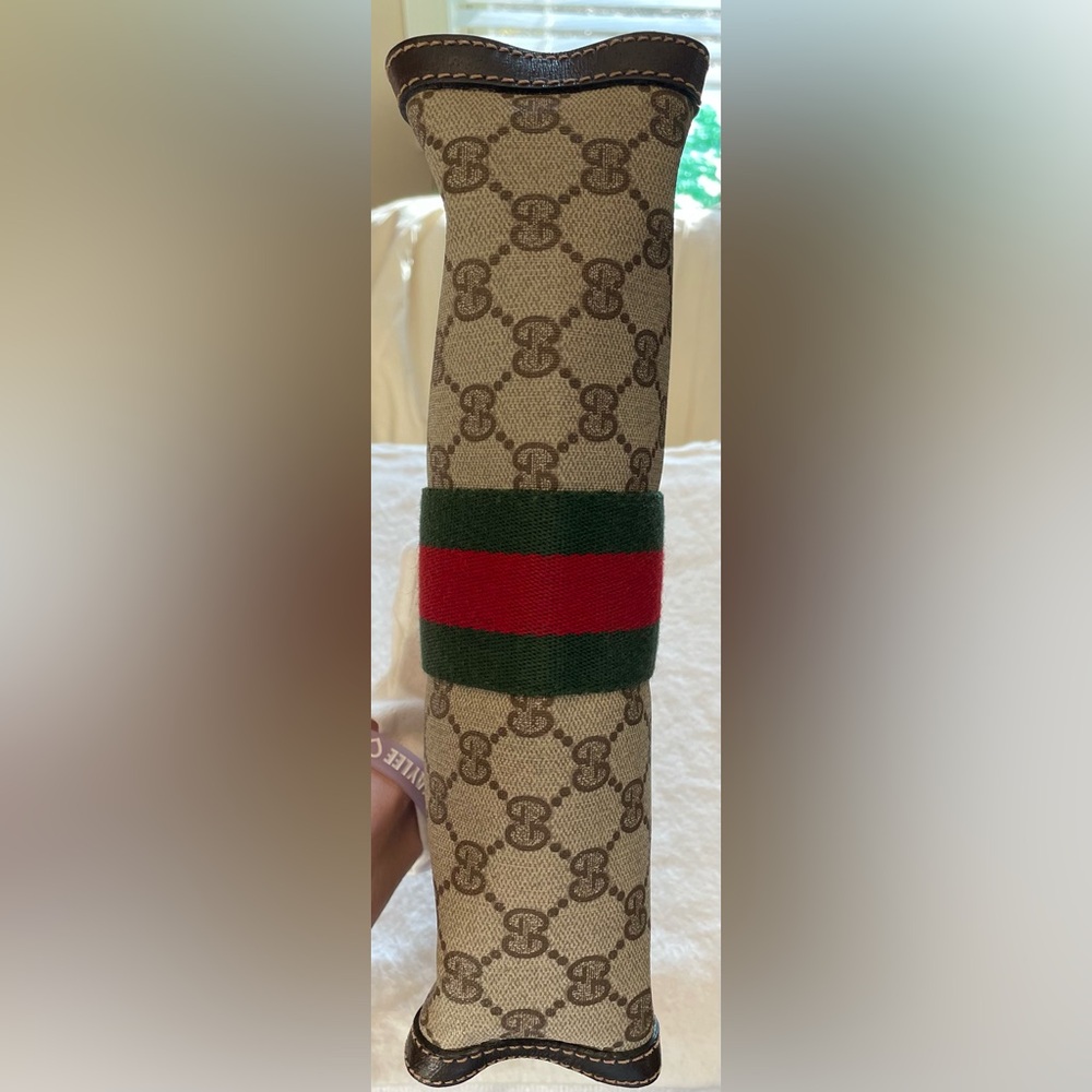 Gucci Beautiful Authentic Vintage Tan Monogram Clutch/Makeup Bag fr Gucci Parfum - Picture 5 of 15